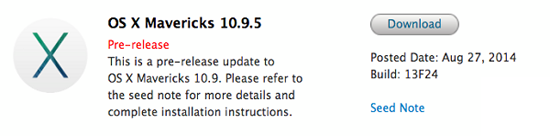 苹果发布最新OS X 10.9.5最新测试版代号为13F241