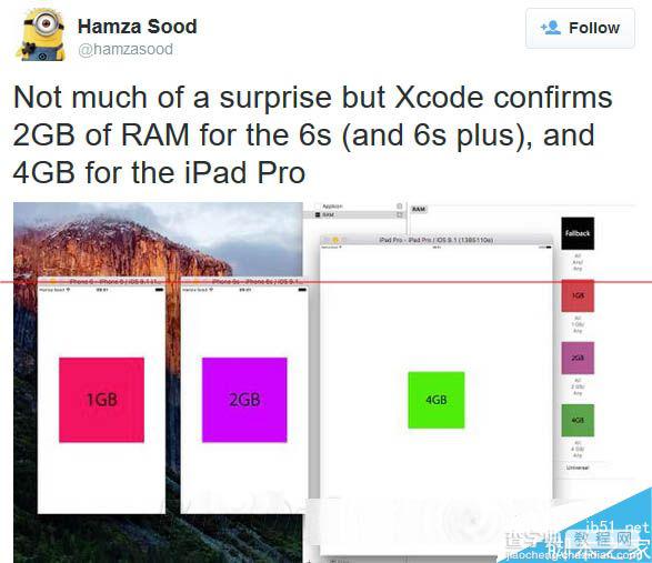 iPhone 6S、6S Plus/iPad Pro内存确定 最小2GB1