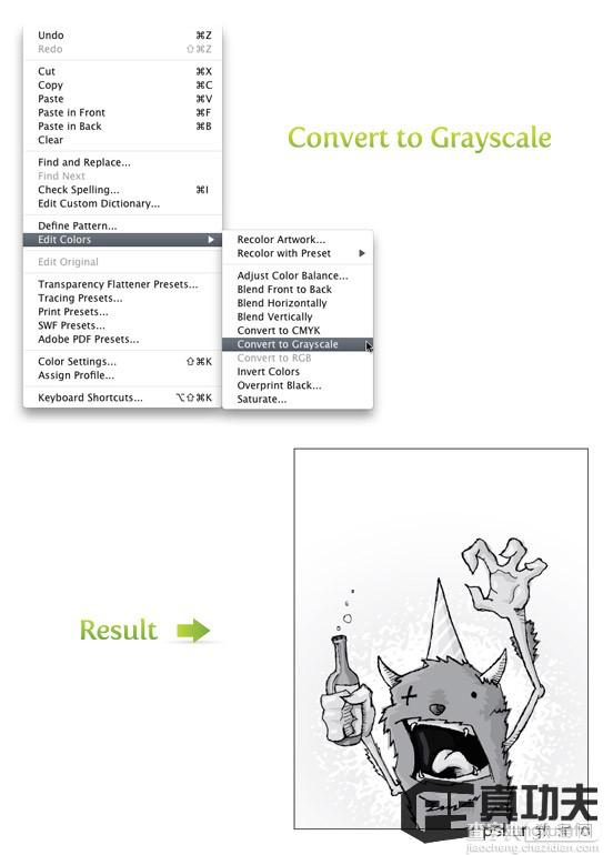 Illustrator CS3把作品转化和编辑为灰度模式2