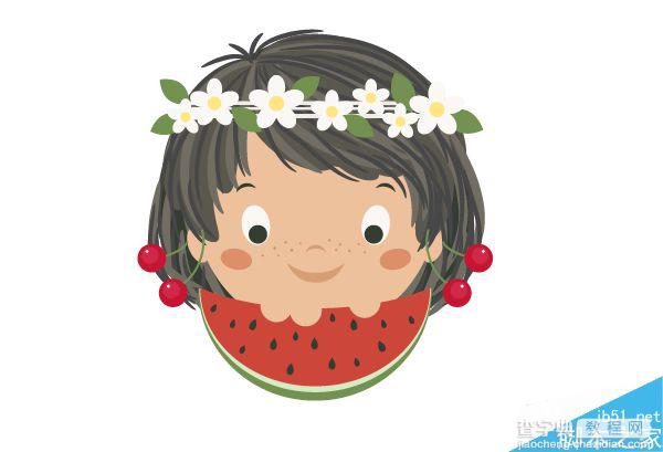 AI绘制一个吃着西瓜的可爱小女孩插画28