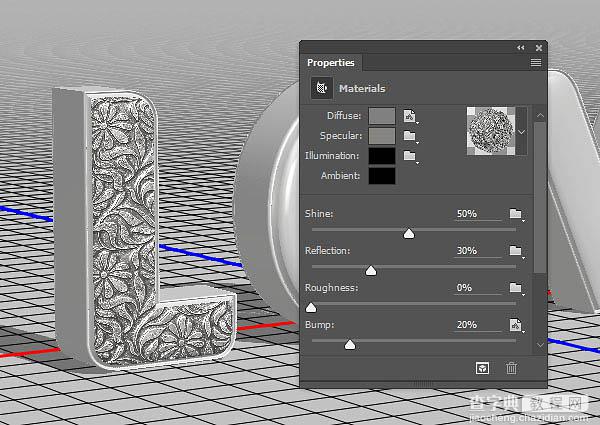 PS利用3D工具制作细腻的浮雕花纹立体字教程32