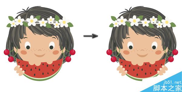 AI绘制一个吃着西瓜的可爱小女孩插画30