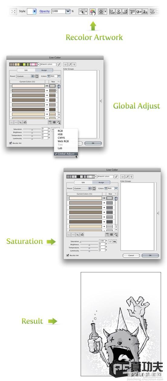 Illustrator CS3把作品转化和编辑为灰度模式4