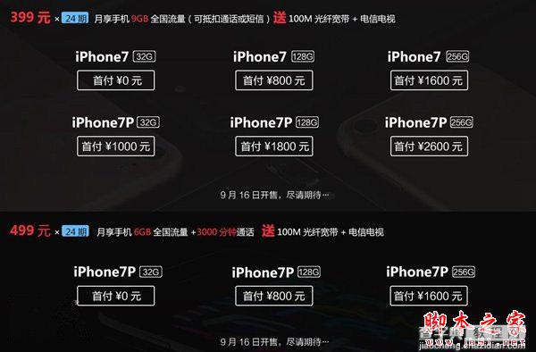 中国电信苹果iPhone7/7 Plus合约套餐最高499元 iPhone7/7 Plus电信合约机价格详解2