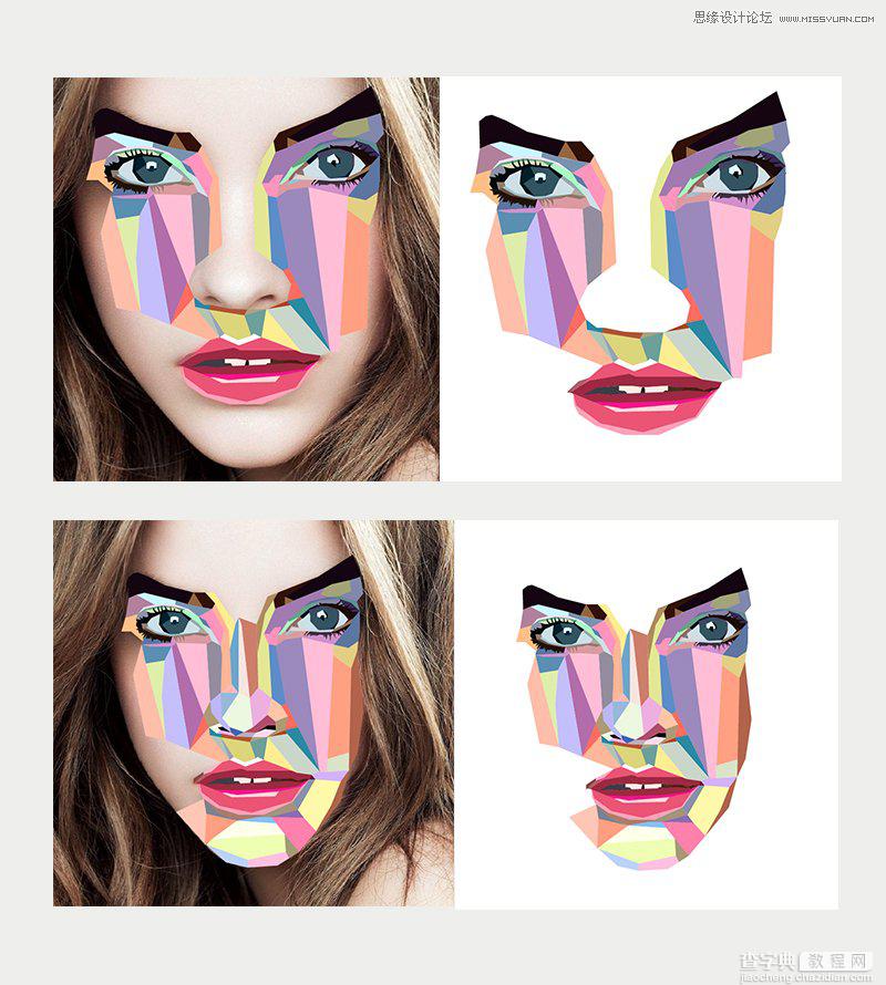 AI绘制最清峻艺术风格的彩色低多边形特效人像9