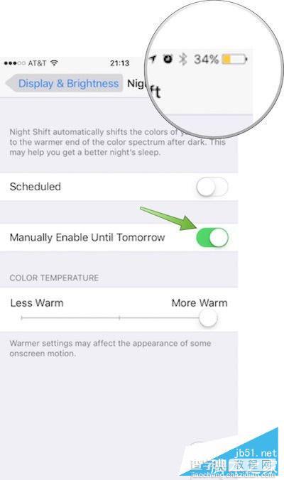 iOS9.3夜间模式和低电量同时打开的方法1