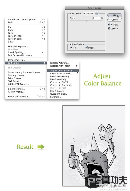 Illustrator CS3把作品转化和编辑为灰度模式3
