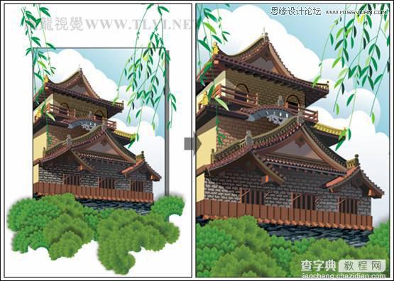 CorelDRAW实例教程：绘制中国古典建筑城楼场景画面19
