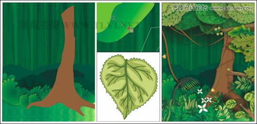 CorelDRAW绘制绿色卡通森林一角场景画面2