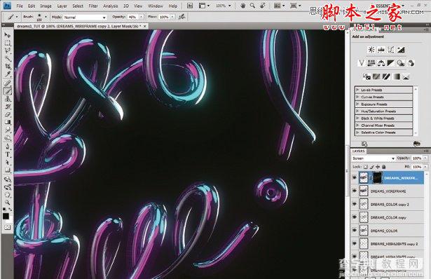 Photoshop结合3D设计制作绚丽效果的紫色艺术字10