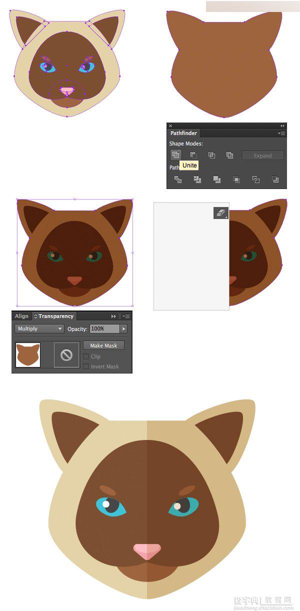 Illustrator绘制6组不同扁平化风格的动物卡通头像教程11