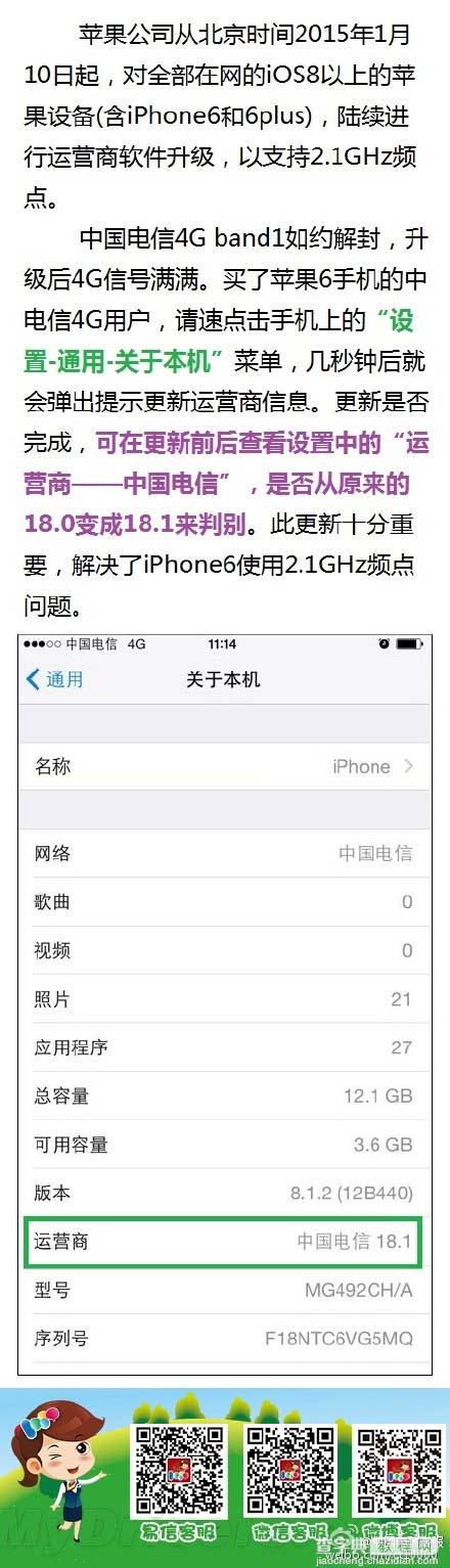 终于升级了!电信版苹果iPhone 6 4G信号大提升1