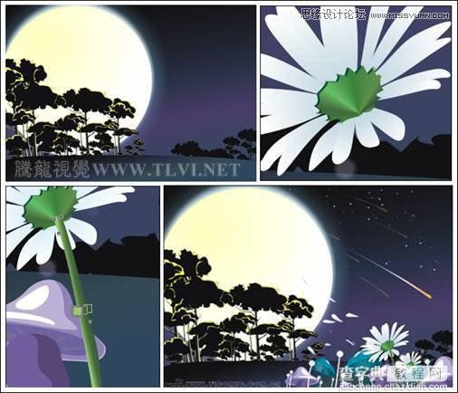 CorelDRAW实例教程：绘制随风飘舞的花瓣和月圆之夜飞逝的流星2