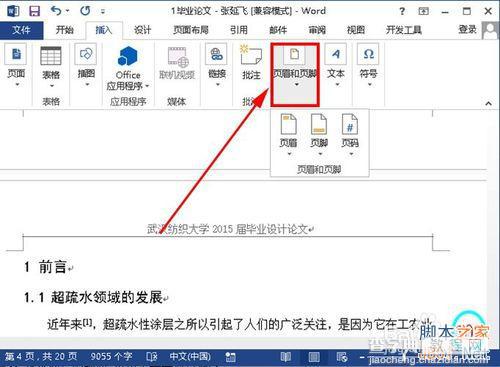 word2013如何从某一页开始插入页码?7