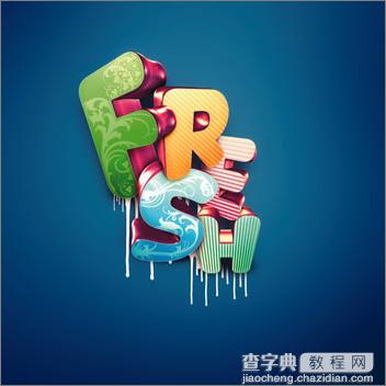 PS与3D合作打造出时尚花纹立体字1