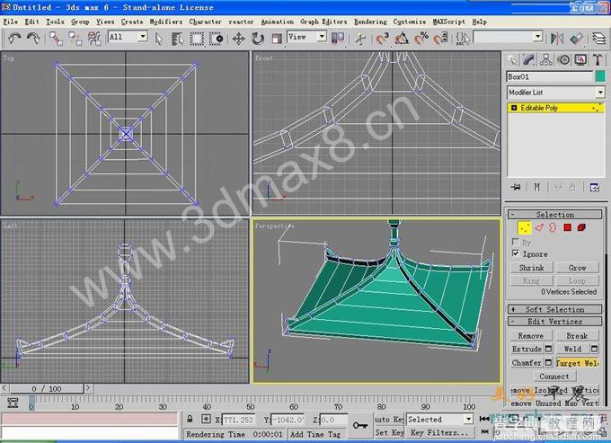 3DMax建模教程：四角亭单面建模18