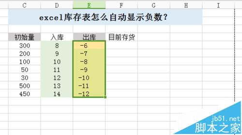 excel库存表出库量怎么自动显示负数?5