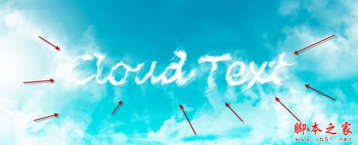 Photoshop设计制作天空中清爽洁白的云朵字14