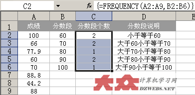 Excel中frequency分数段函数的使用介绍3