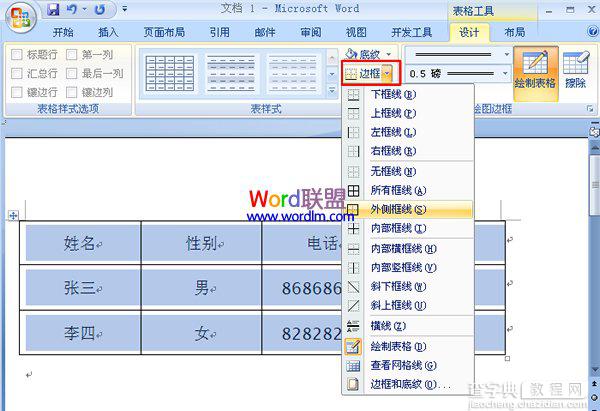 如何在Word2007中制作双线表格的详细图文步骤3