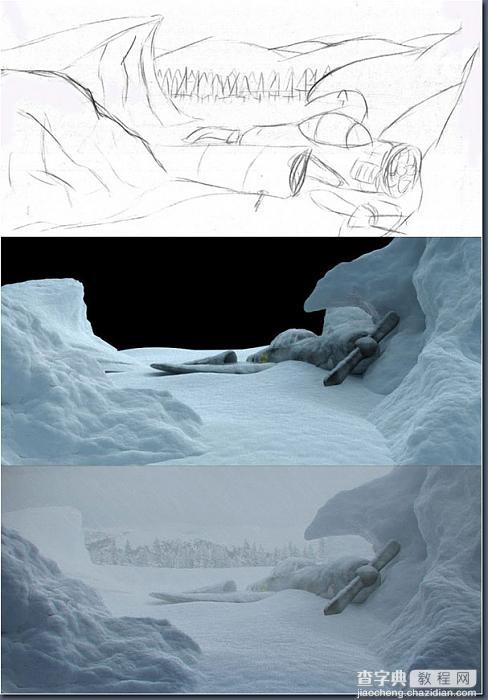 3DSMAX渲染客机坠毁雪地的逼真场景2
