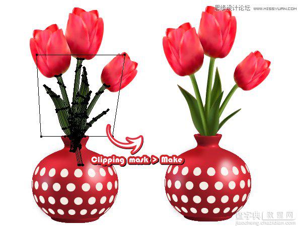 AI渐变网格绘制时尚漂亮的红玫瑰花及花瓶32