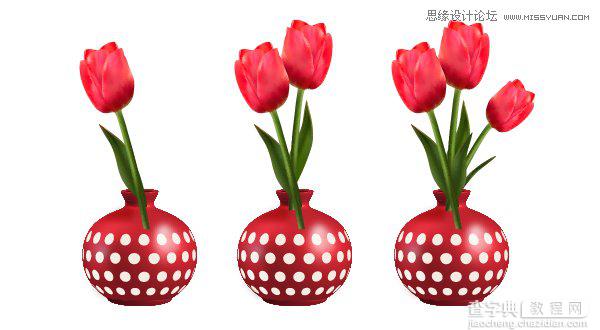 AI渐变网格绘制时尚漂亮的红玫瑰花及花瓶31