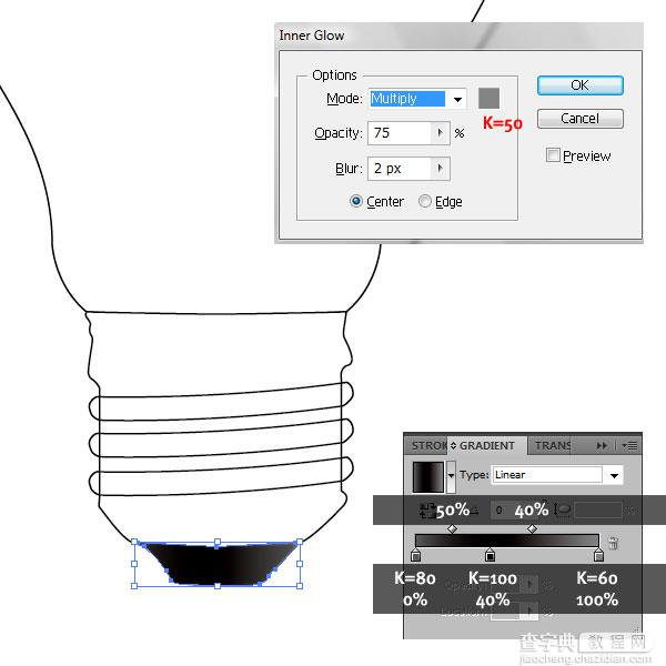 Illustrator鼠绘有钨丝的矢量白炽灯泡7