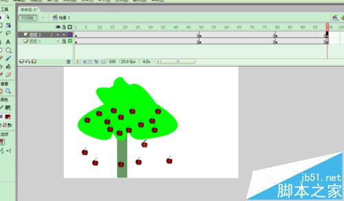 FLASH怎么制作一颗苹果树上的苹果从青到红的动画?7