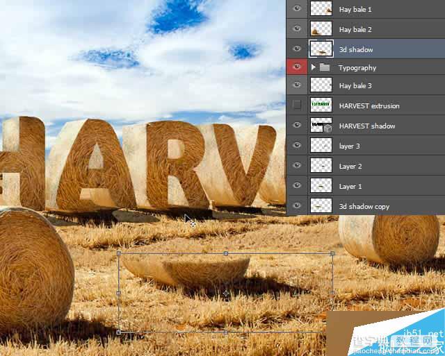 PS打造逼真的金灿灿的麦田草堆3D立体文字效果59