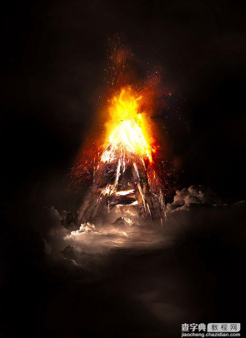 photoshop合成非常震撼的火山喷发字1