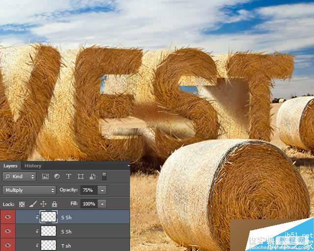 PS打造逼真的金灿灿的麦田草堆3D立体文字效果92