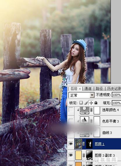 Photoshop为木桩边的美女人物加上高对比蓝黄色效果教程36