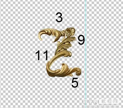 Photoshop制作超酷的金色浮雕花纹字14