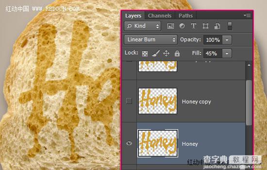 Photoshop将面包片上加上剔透的蜂蜜果酱字22