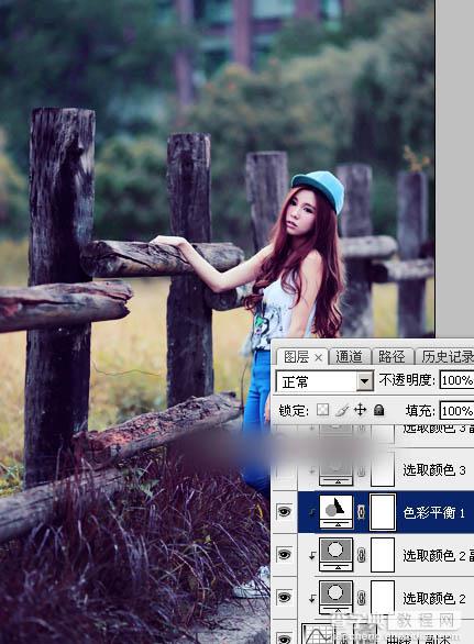 Photoshop为木桩边的美女人物加上高对比蓝黄色效果教程26