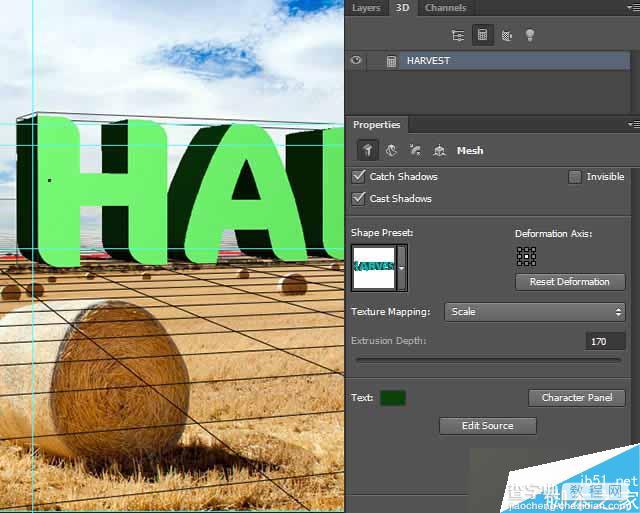 PS打造逼真的金灿灿的麦田草堆3D立体文字效果14