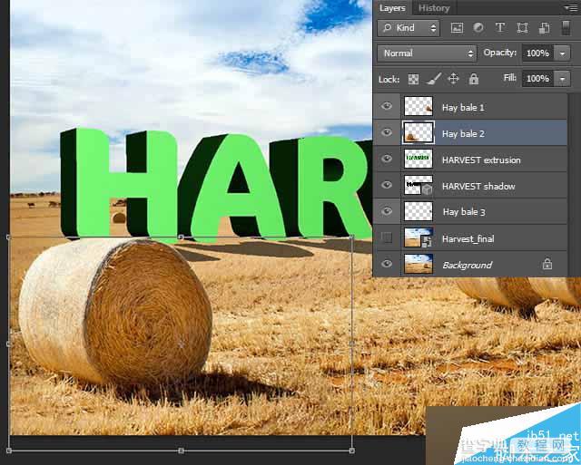 PS打造逼真的金灿灿的麦田草堆3D立体文字效果20