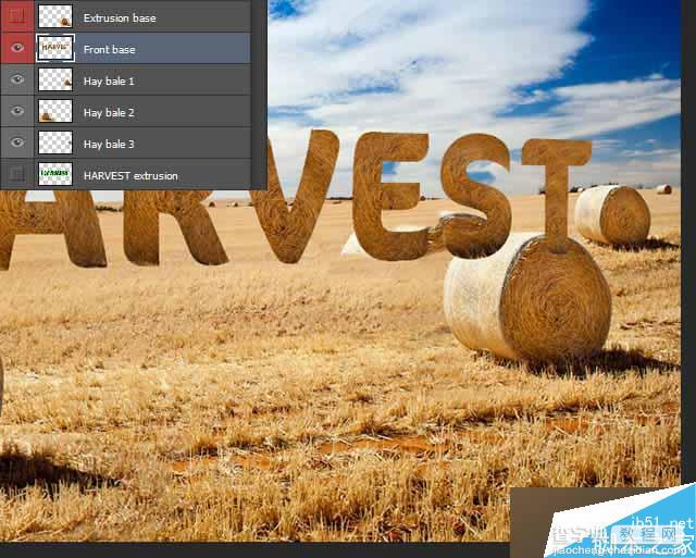 PS打造逼真的金灿灿的麦田草堆3D立体文字效果40