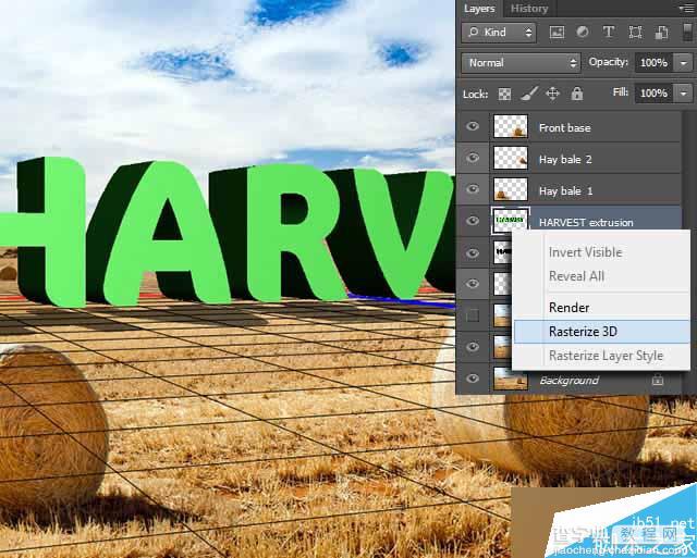 PS打造逼真的金灿灿的麦田草堆3D立体文字效果17