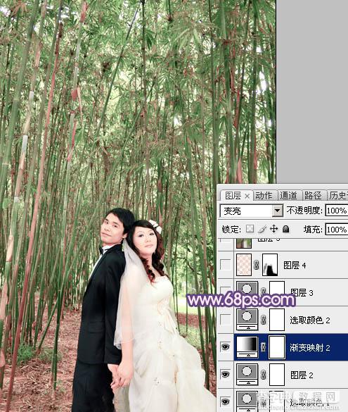 Photoshop将竹林人物图片调成柔和的蓝紫色9