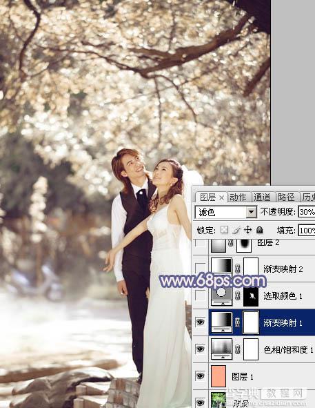 Photoshop将偏暗的外景婚片调成梦幻的淡蓝色7