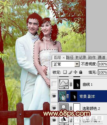 Photoshop将树林婚片打造出甜美的青黄色效果20