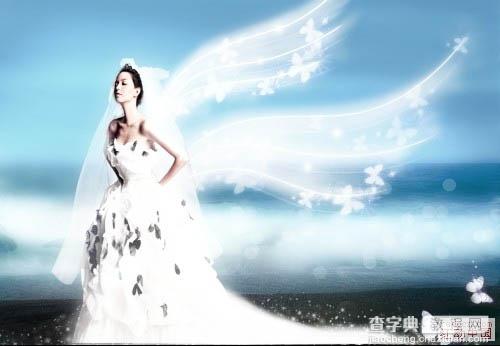 Photoshop制作超梦幻的蓝色天使婚片21
