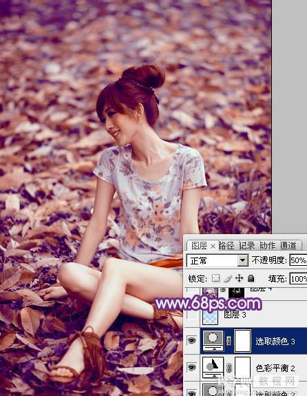 Photoshop将草地上的美女图片调制出漂亮的淡调蓝紫色24