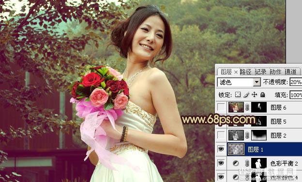 Photoshop将外景婚片打造出流行的青褐色效果20