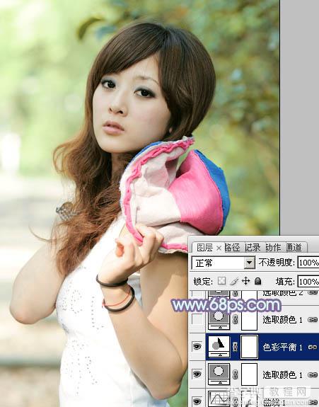 Photoshop将外景美女图片调制出淡淡的青黄色效果10