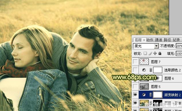 Photoshop将外景情侣图片调成古典暗调黄绿色22