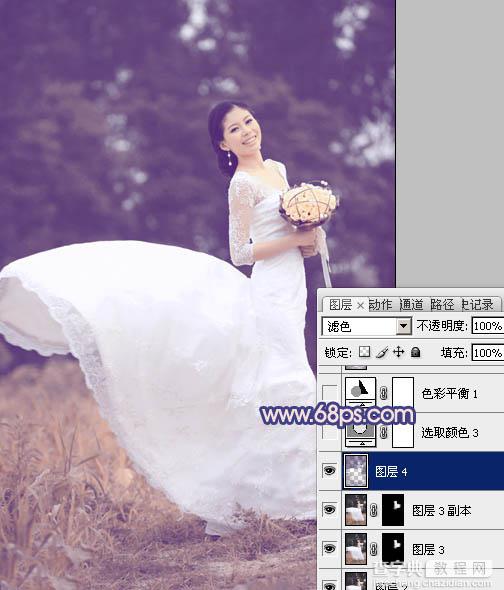 Photoshop将外景婚片打造成梦幻的暗调紫红色17