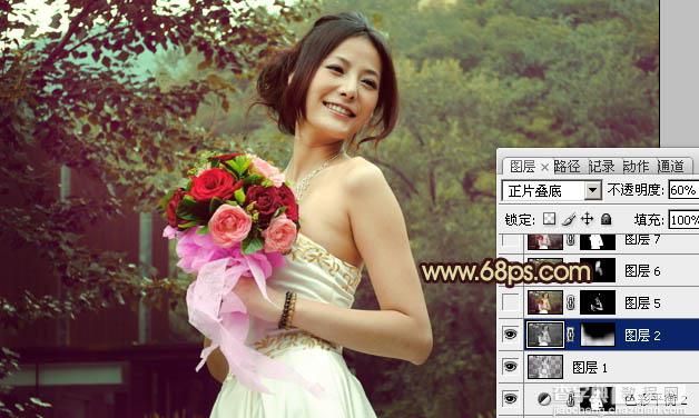 Photoshop将外景婚片打造出流行的青褐色效果21